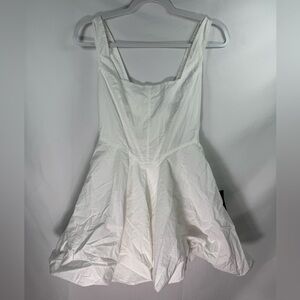Lulus Regal Cutie White Satin Square Neck Bubble-Hem Mini Dress XS